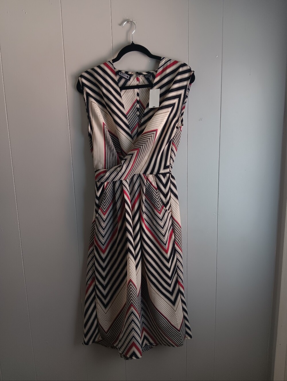 Angie Charming Chevron Fit & Flare Dress in Cream, Black & Red New W Tags Size M